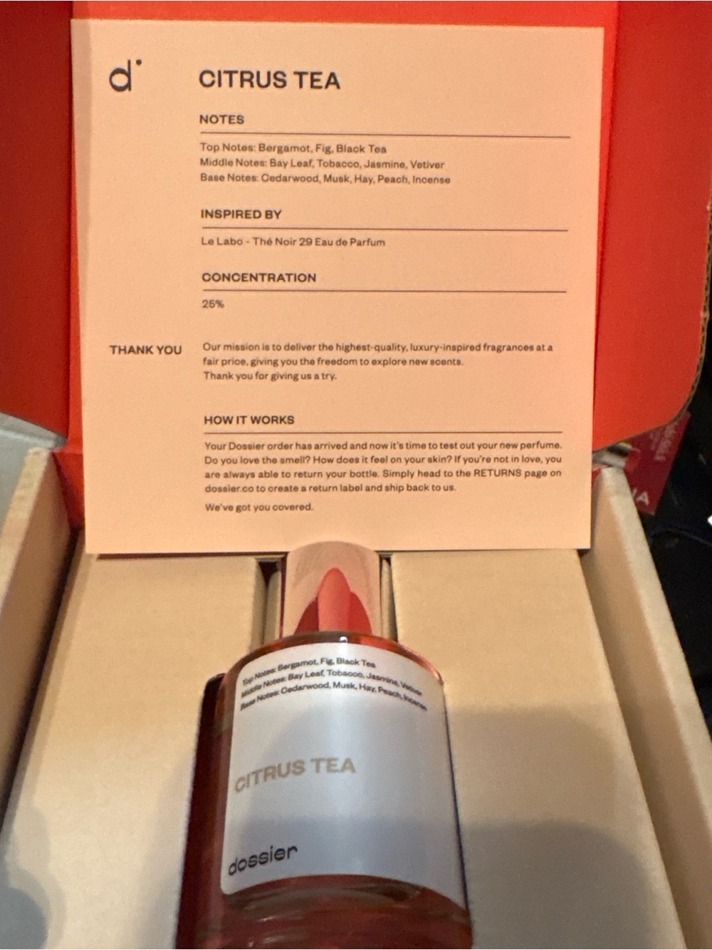 Dossier Citrus Tea Eau de Parfum inspired by Le Labo - The Noir 29 EDP